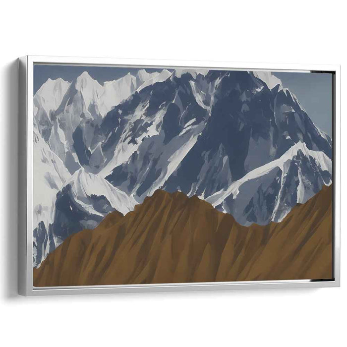 Frozen Summit Realm: Realistic Snow-Capped Mountain Landscape Canvas Art