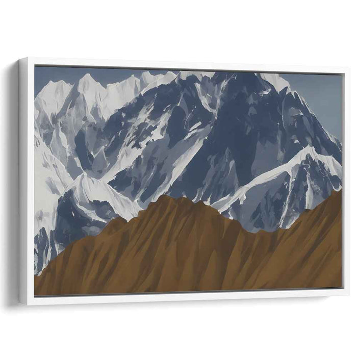 Frozen Summit Realm: Realistic Snow-Capped Mountain Landscape Canvas Art