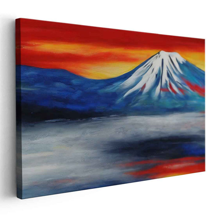 Majestic Summit Glow: Snow-Capped Mountain Under a Vibrant Sky Canvas Art Print