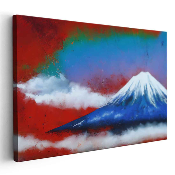 Mountainscape Maelstrom: Abstract-Realism Fusion Red and Blue Canvas Art