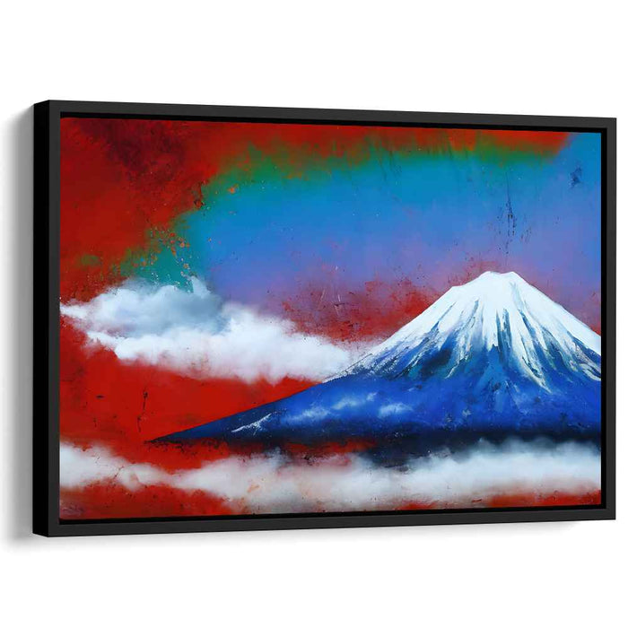 Mountainscape Maelstrom: Abstract-Realism Fusion Red and Blue Canvas Art
