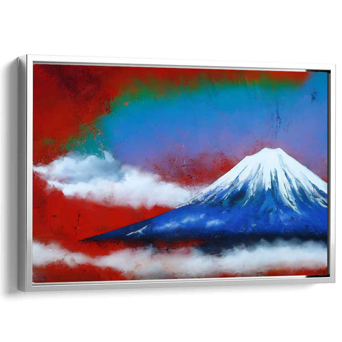 Mountainscape Maelstrom: Abstract-Realism Fusion Red and Blue Canvas Art