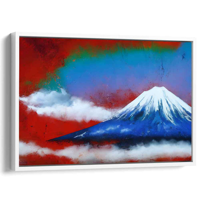 Mountainscape Maelstrom: Abstract-Realism Fusion Red and Blue Canvas Art