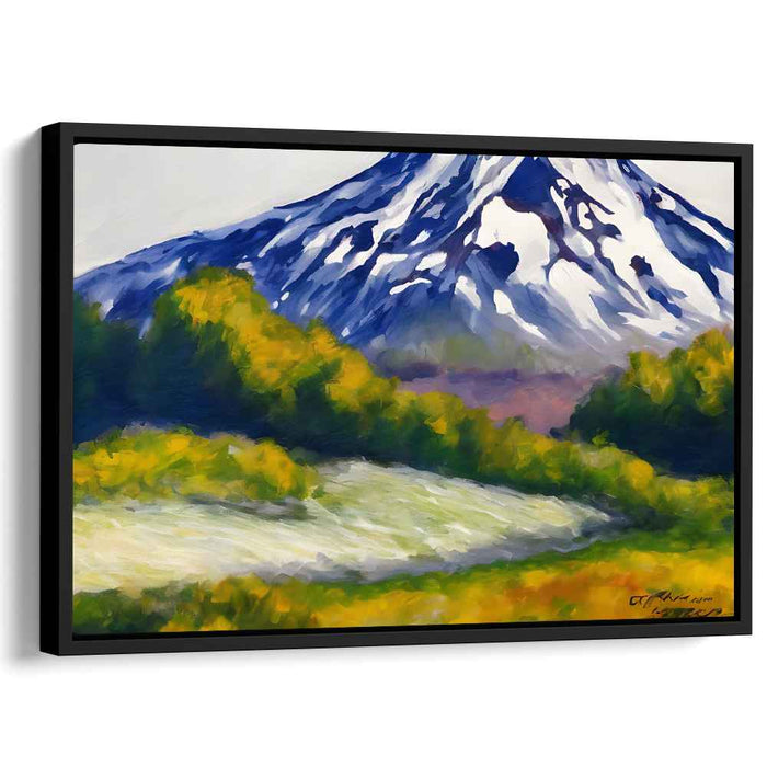 Etheric Summit Glow: Impressionistic Mountain and Golden Forest Canvas Art