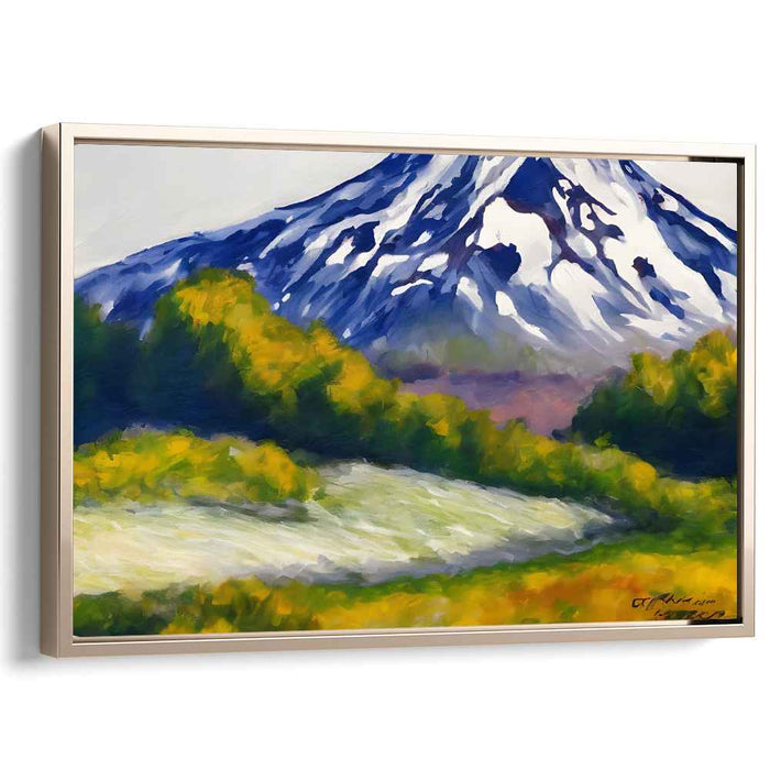 Etheric Summit Glow: Impressionistic Mountain and Golden Forest Canvas Art