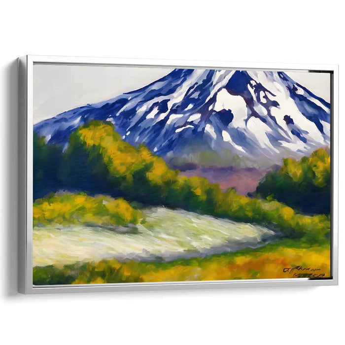 Etheric Summit Glow: Impressionistic Mountain and Golden Forest Canvas Art