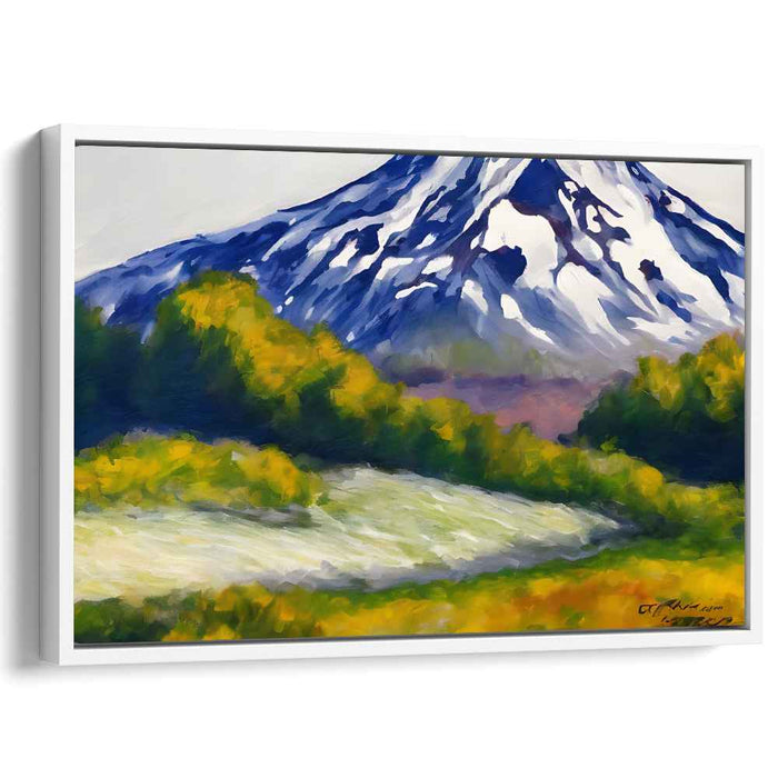 Etheric Summit Glow: Impressionistic Mountain and Golden Forest Canvas Art