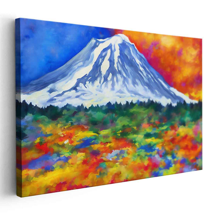 Abstract Elevation Symphony: Abstract Mountain and Vibrant Meadow Canvas Art Print