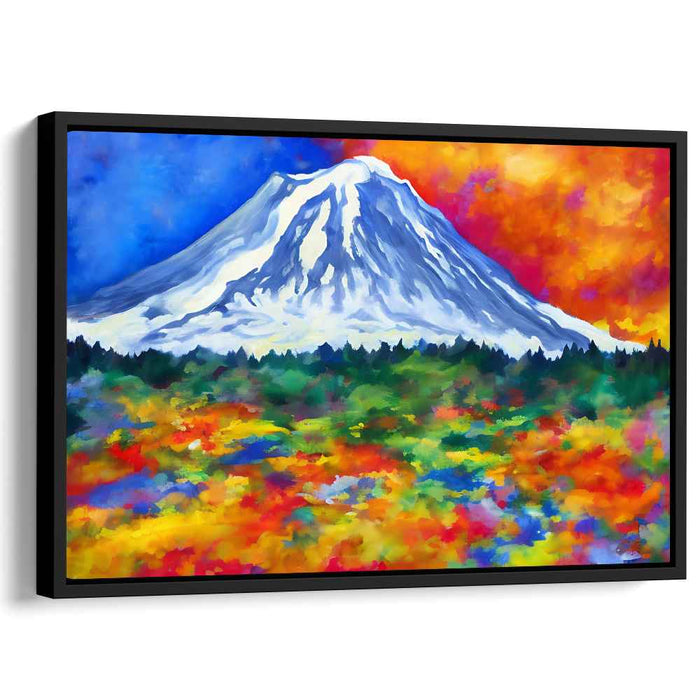 Abstract Elevation Symphony: Abstract Mountain and Vibrant Meadow Canvas Art Print