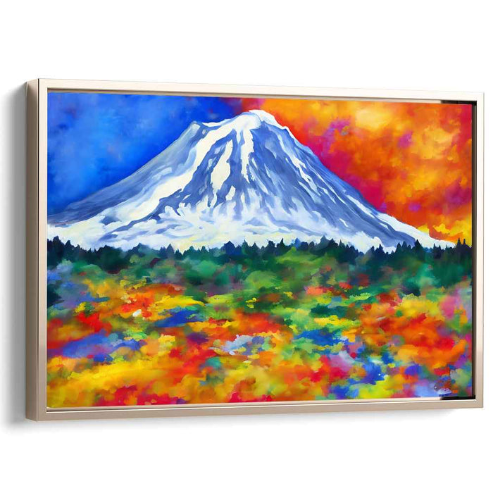 Abstract Elevation Symphony: Abstract Mountain and Vibrant Meadow Canvas Art Print