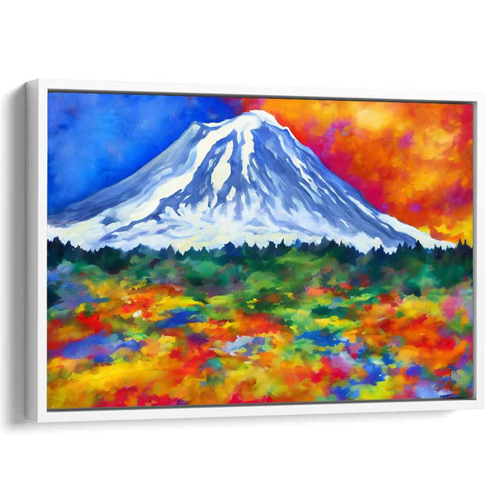Abstract Elevation Symphony: Abstract Mountain and Vibrant Meadow Canvas Art Print