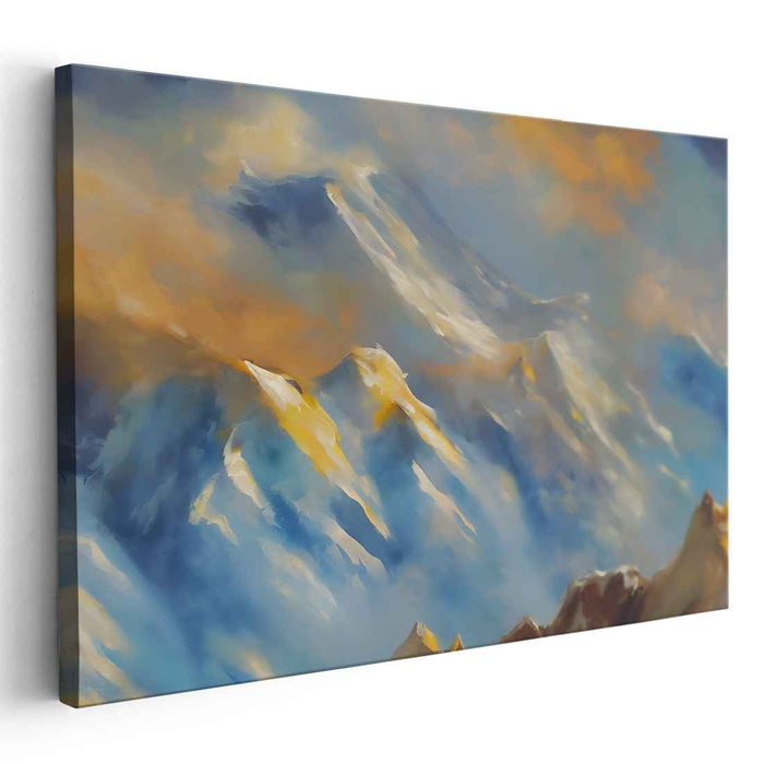 Silent Peaks Awakening: Serene Sunrise Over Snow-Capped Mountains Canvas Art Print