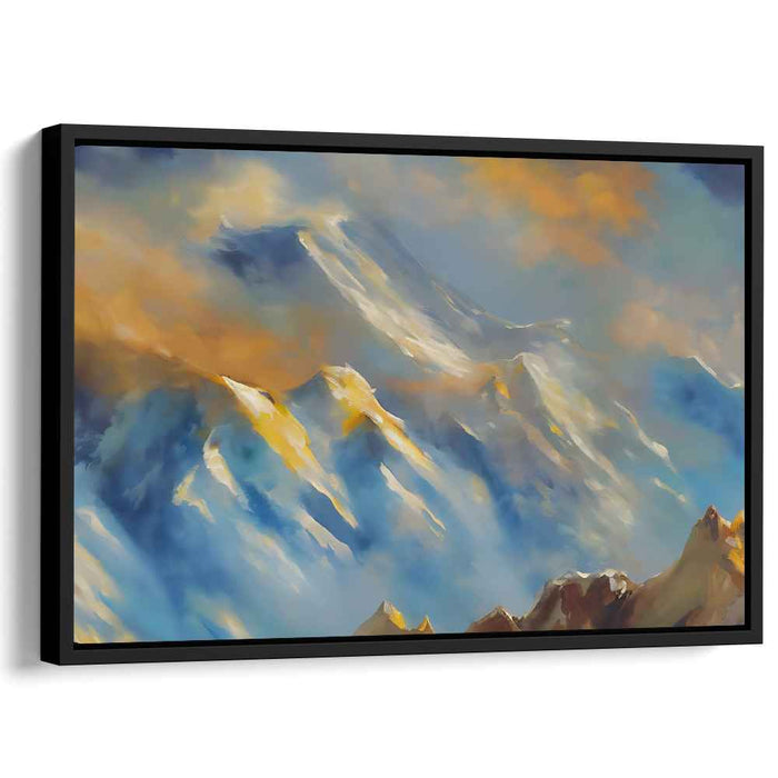 Silent Peaks Awakening: Serene Sunrise Over Snow-Capped Mountains Canvas Art Print