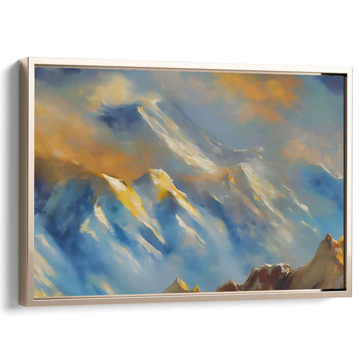 Silent Peaks Awakening: Serene Sunrise Over Snow-Capped Mountains Canvas Art Print