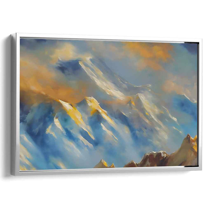 Silent Peaks Awakening: Serene Sunrise Over Snow-Capped Mountains Canvas Art Print