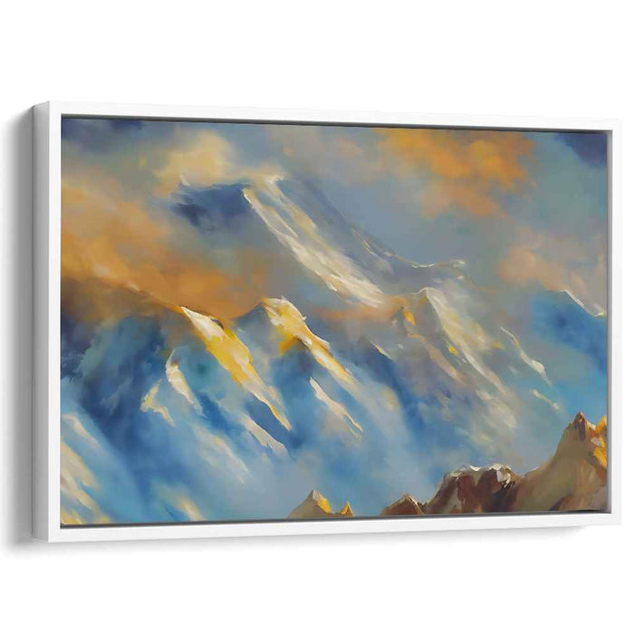 Silent Peaks Awakening: Serene Sunrise Over Snow-Capped Mountains Canvas Art Print