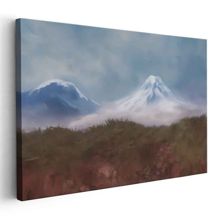 Frost-Tipped Peaks: Serene Snow-Capped Mountain Landscape Canvas Art Print