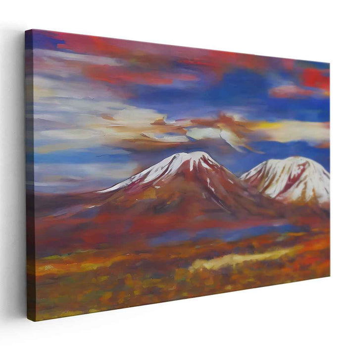 Frosty Alpenglow: Impressionist Snow-Capped Mountains at Dawn Canvas Art Print