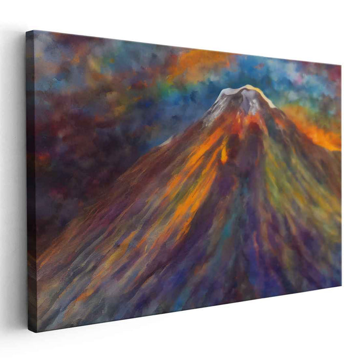 Mystic Summit: Impressionist Mountain in Fiery Tones Canvas Art