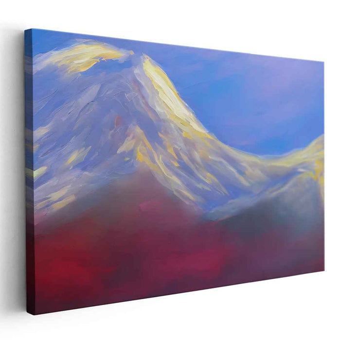 Crimson Sunrise Over Majestic Peaks: Impressionist-Inspired Mountain Landscape Canvas Art