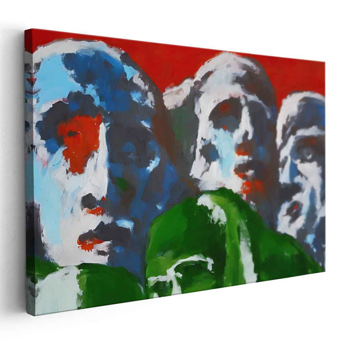 Dramatic Expressions: Abstract Faces Against Fiery Red Canvas Art Print
