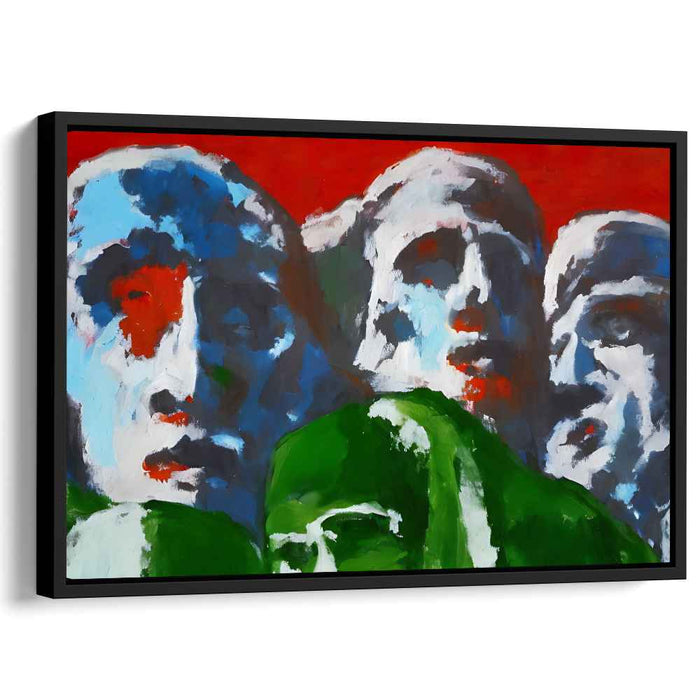 Dramatic Expressions: Abstract Faces Against Fiery Red Canvas Art Print