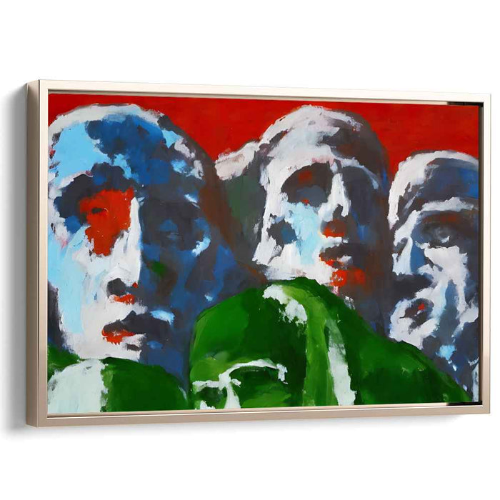 Dramatic Expressions: Abstract Faces Against Fiery Red Canvas Art Print