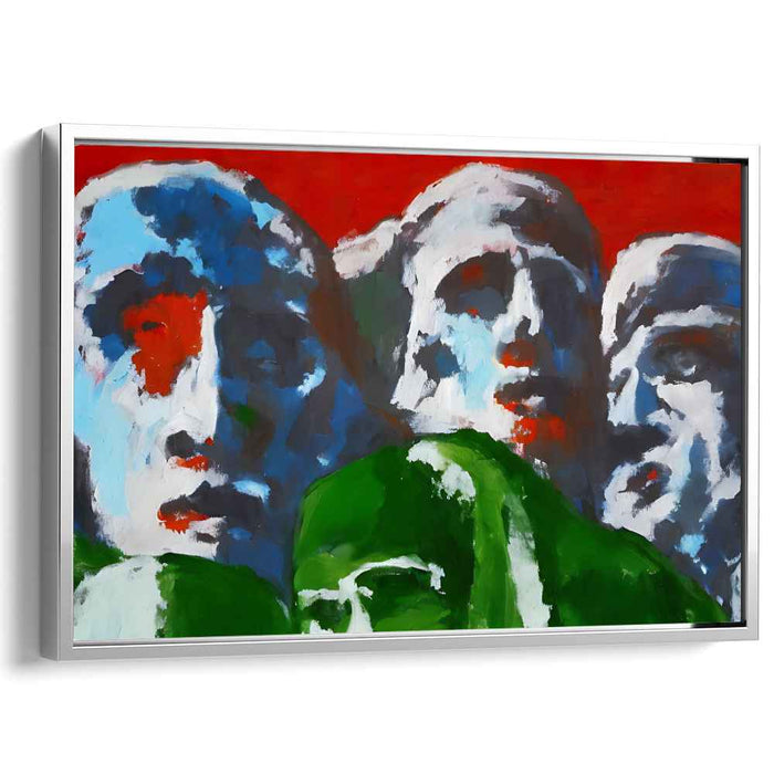 Dramatic Expressions: Abstract Faces Against Fiery Red Canvas Art Print