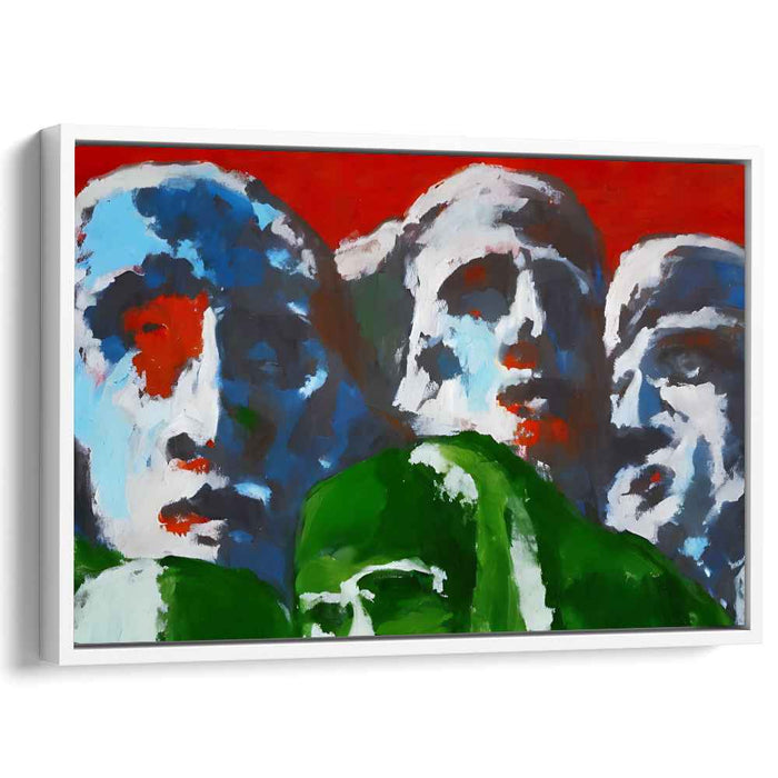 Dramatic Expressions: Abstract Faces Against Fiery Red Canvas Art Print