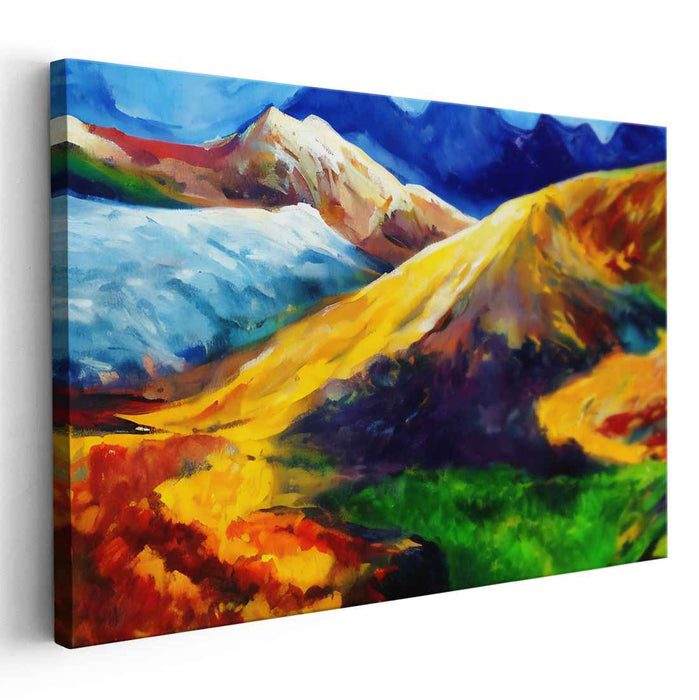 Vivid Peaks Abstract: Colorful Expressionist Mountain Range Canvas Art