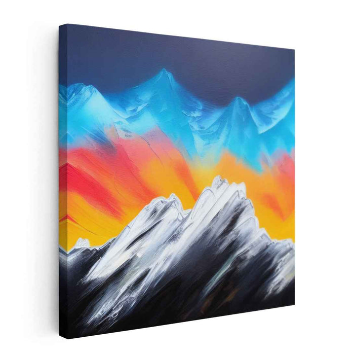 Ethereal Dawn Over Peaks: A Vivid Mountain Sunrise Landscape Canvas Art