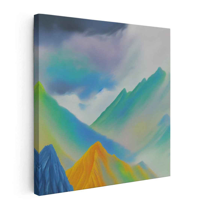 Misty Peaks Reverie: Dreamlike Mountain Landscape Canvas Art Print