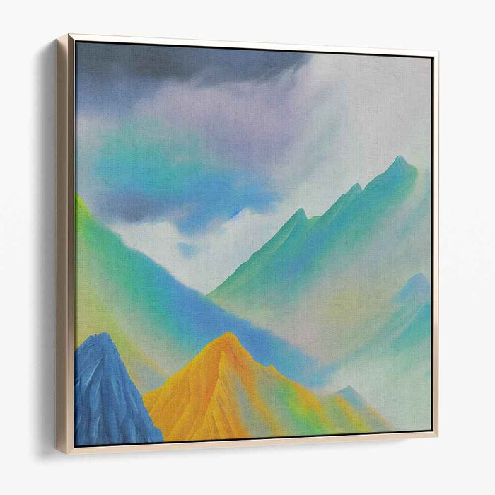 Misty Peaks Reverie: Dreamlike Mountain Landscape Canvas Art Print