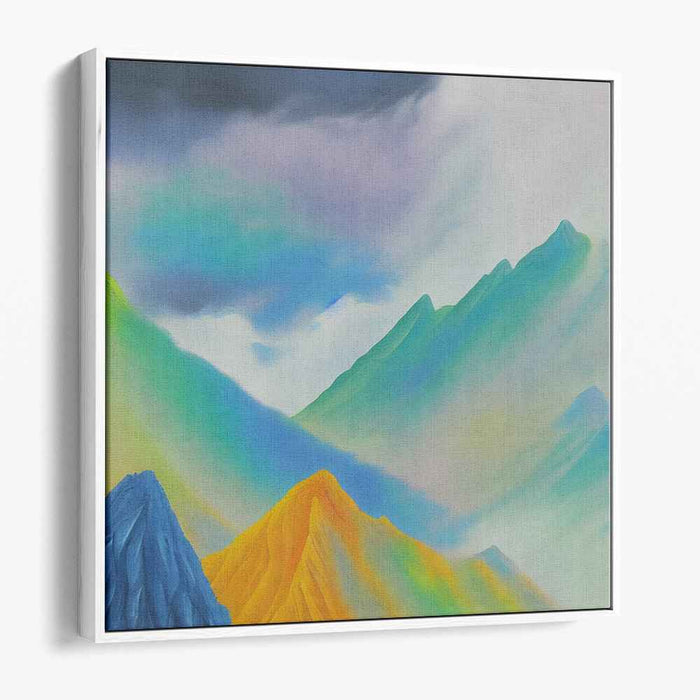 Misty Peaks Reverie: Dreamlike Mountain Landscape Canvas Art Print