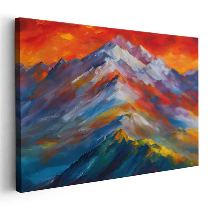 Majestic Peaks Resonance: Vivid Mountain Landscape Canvas Art