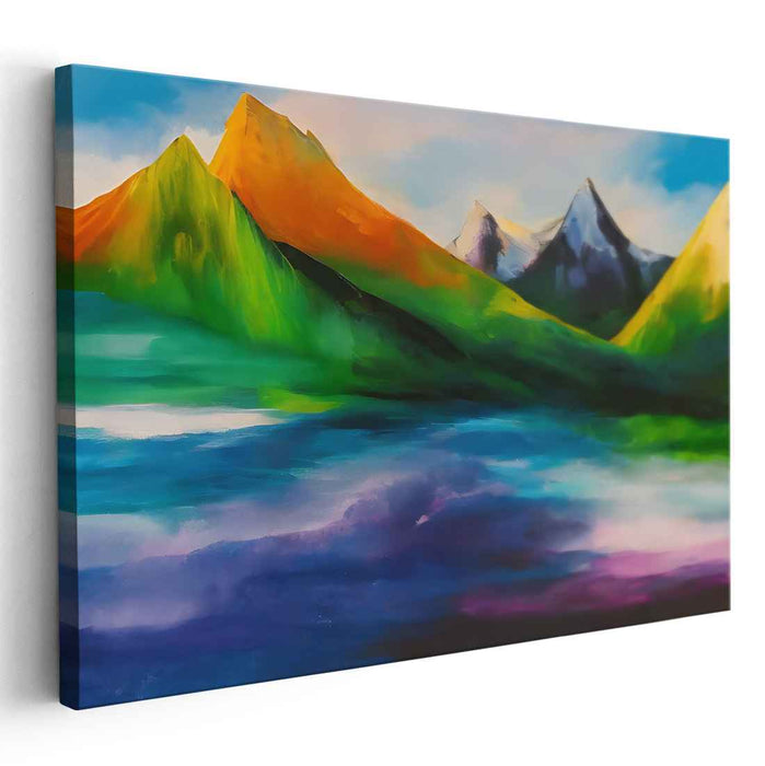 Crested Peaks Symphony: Vibrant Mountain Landscape Canvas Art Print