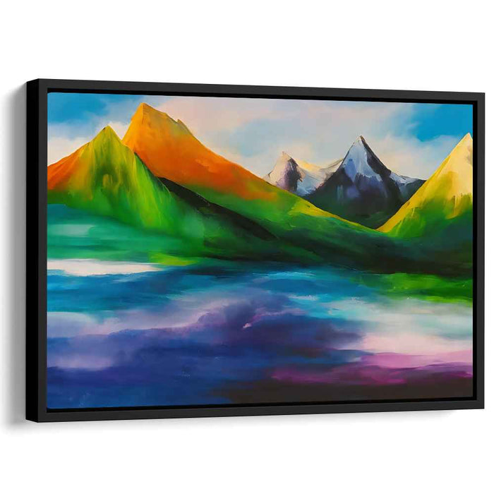 Crested Peaks Symphony: Vibrant Mountain Landscape Canvas Art Print