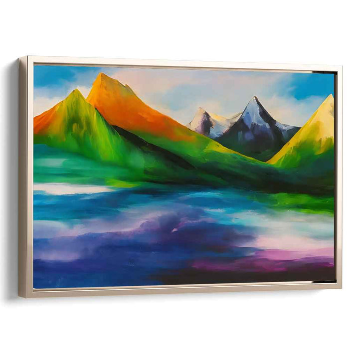 Crested Peaks Symphony: Vibrant Mountain Landscape Canvas Art Print