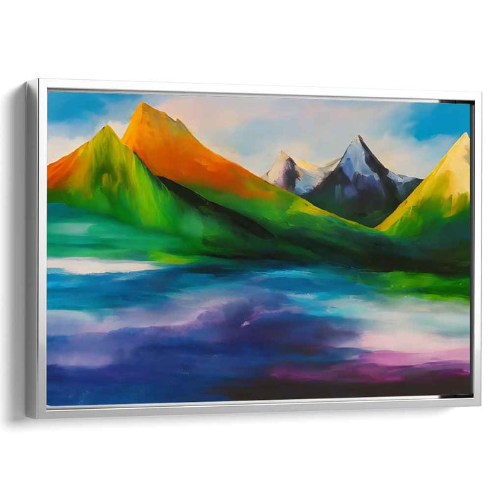 Crested Peaks Symphony: Vibrant Mountain Landscape Canvas Art Print