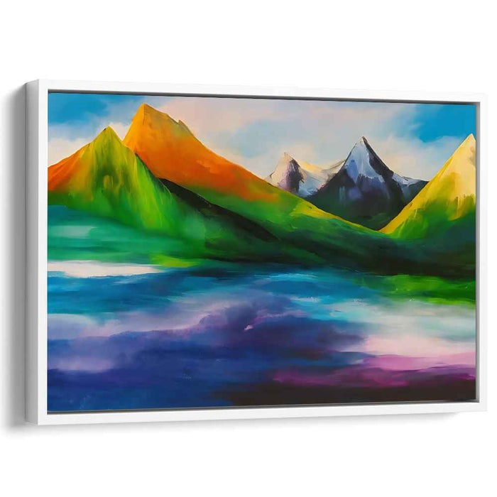 Crested Peaks Symphony: Vibrant Mountain Landscape Canvas Art Print
