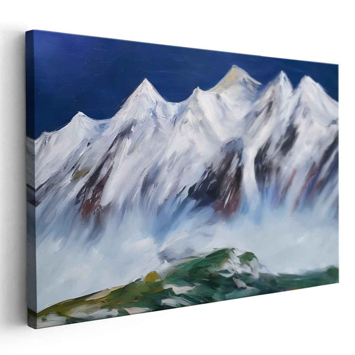 Glacial Elevation Reverie: Impressionist Snow-Capped Mountain Landscape Canvas Art Print