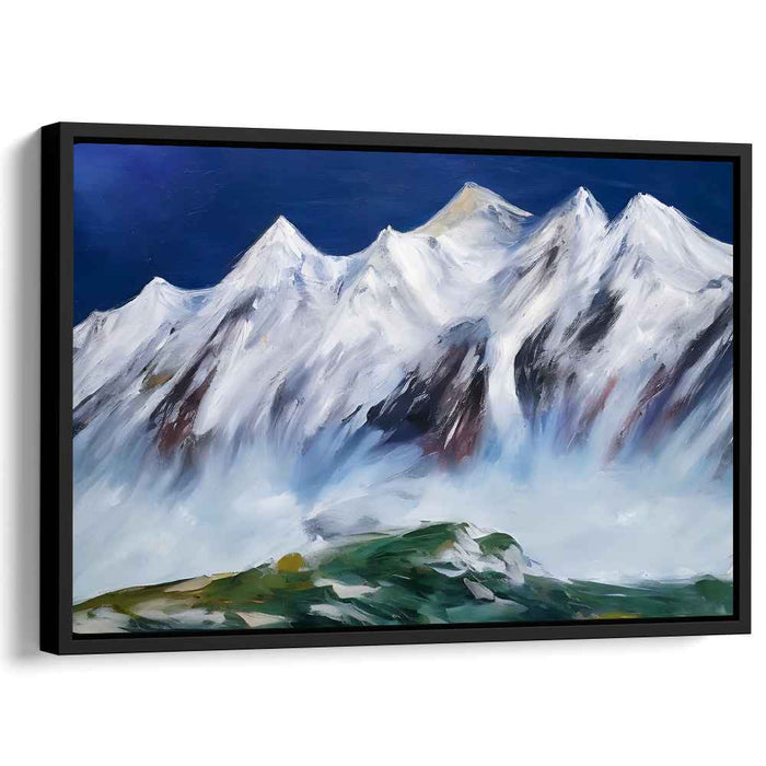 Glacial Elevation Reverie: Impressionist Snow-Capped Mountain Landscape Canvas Art Print