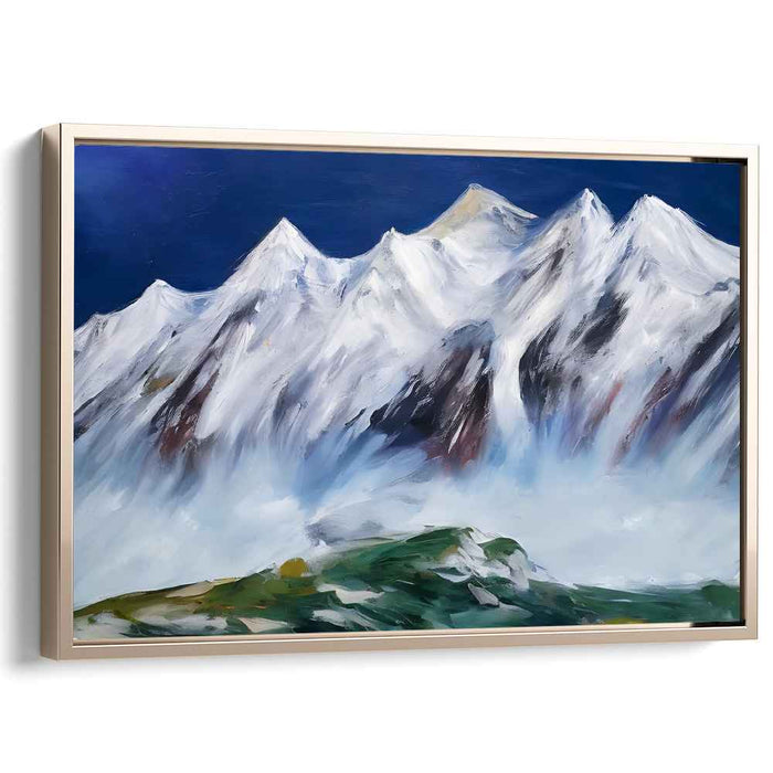 Glacial Elevation Reverie: Impressionist Snow-Capped Mountain Landscape Canvas Art Print