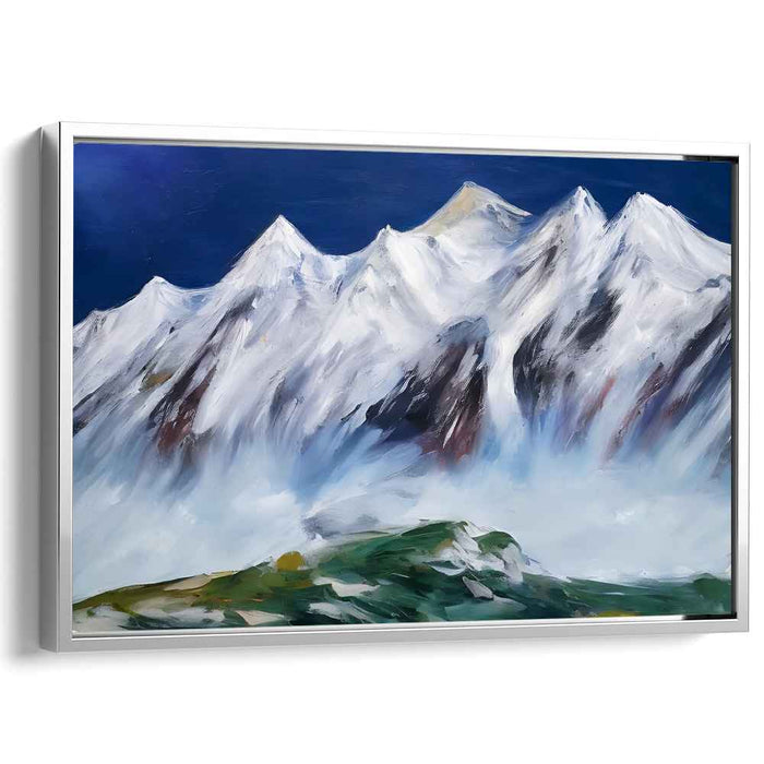 Glacial Elevation Reverie: Impressionist Snow-Capped Mountain Landscape Canvas Art Print
