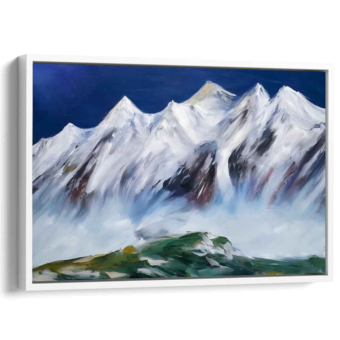 Glacial Elevation Reverie: Impressionist Snow-Capped Mountain Landscape Canvas Art Print