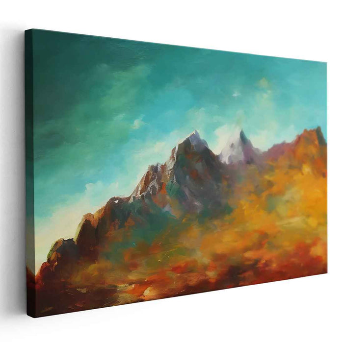 Majestic Peaks Unleashed: A Vivid Mountain Landscape Canvas Art Print