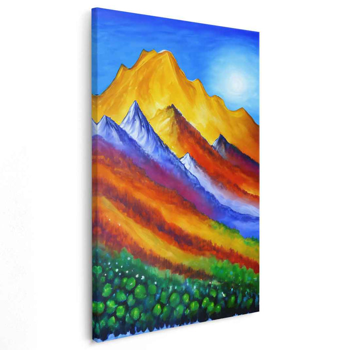 Alpine Spectrum: A Vibrant Mountain Landscape Canvas Art Print