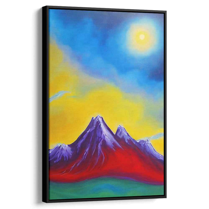 Ethereal Glow Peaks: Surreal Mountain Landscape with Radiant Sky Canvas Art Print