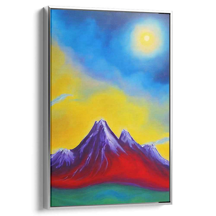 Ethereal Glow Peaks: Surreal Mountain Landscape with Radiant Sky Canvas Art Print