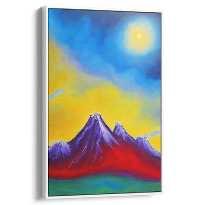 Ethereal Glow Peaks: Surreal Mountain Landscape with Radiant Sky Canvas Art Print